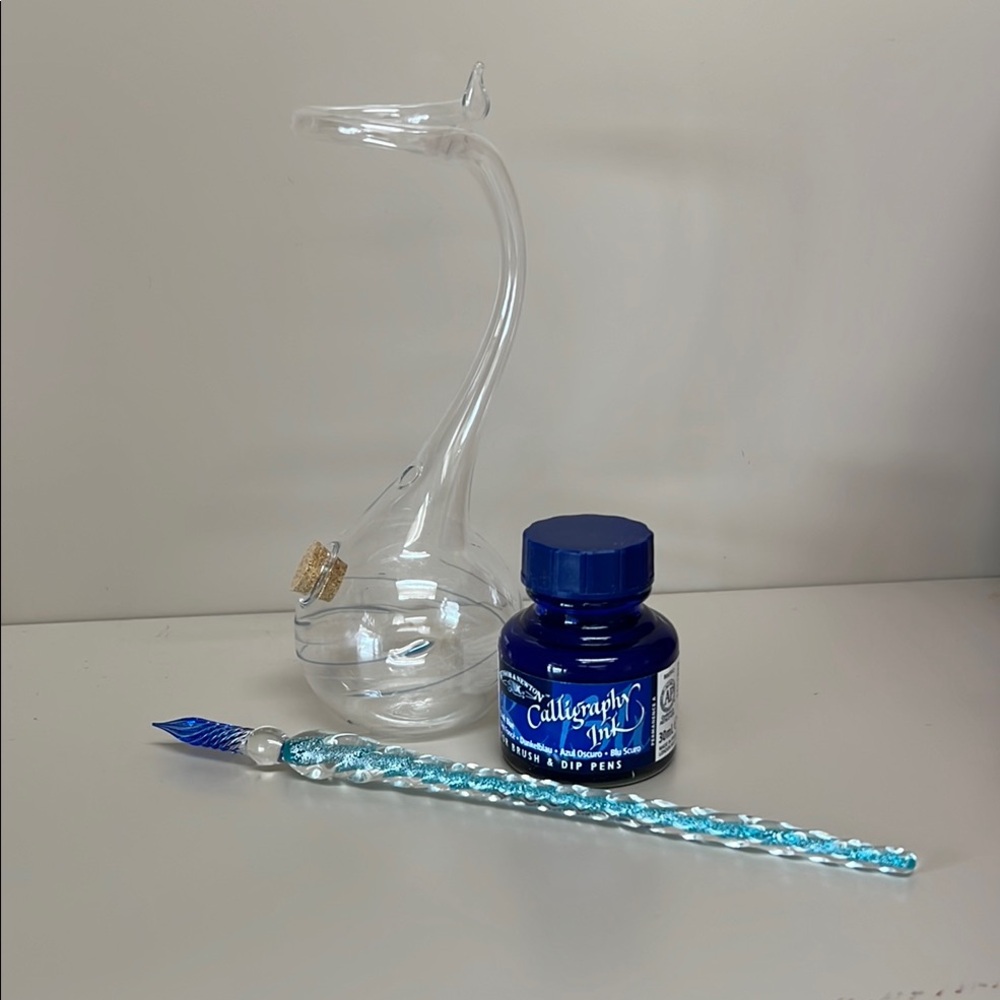 Elegant Glass Calligraphy Set with Blue Ink